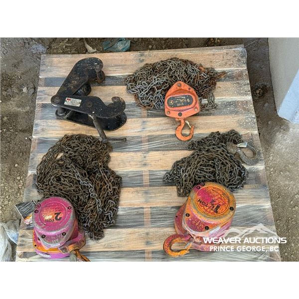 QUANTITY OF ASSORTED MANUAL CHAIN & LIFTING CLAMP