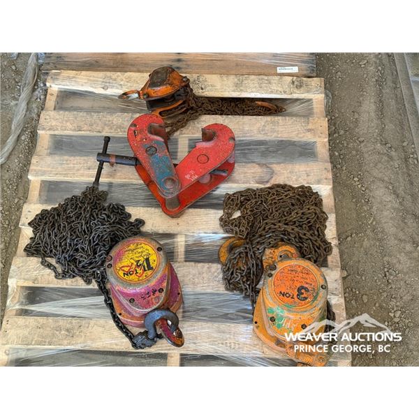 QUANTITY OF ASSORTED MANUAL CHAIN & LIFTING CLAMP