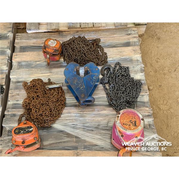 (3) ASSORTED MANUAL CHAIN HOIST & LIFTING CLAMP