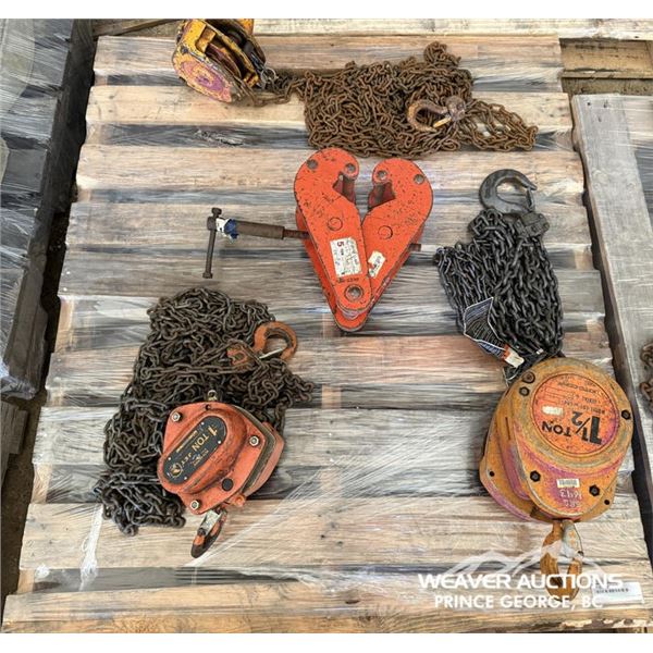 (3) ASSORTED MANUAL CHAIN HOIST & LIFTING CLAMP