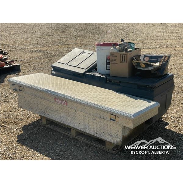 (2) TRUCK TOOL BOXES W/MISC VEHICLE PARTS