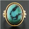 Image 8 : Vintage 14k Yellow Gold Oval Cabochon Bezel Set Turquoise Grooved Cocktail Ring