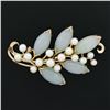 Image 2 : Ming's 14K Gold Marquise Cabochon Jade Cultured Pearl Branch Cluster Pin Brooch