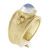 Image 9 : Maz 14k Yellow Gold Oval Moonstone Matte Finish Cigar Band Ring w/ Bead Work