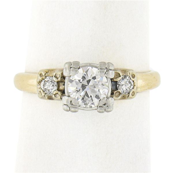 Antique 14k Gold & Palladium 0.60 ctw Old Diamond Squared Setting Engagement Rin