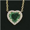 Image 3 : NEW 14K Yellow Gold 0.75 ctw Heart Cut Emerald w/ Diamond Halo Pendant & Chain