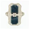 Image 4 : Antique Art Deco 14k White Gold Dual Bloodstone & Diamond Etched Filigree Ring