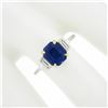 Image 3 : New 18K TT Gold GIA Ceylon Sapphire & Baguette Diamond 3 Stone Engagement Ring
