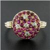 Image 2 : Antique 18K Yellow Gold 1.06 ctw Old Cut Pave Set Ruby & Diamond Platter Ring