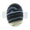 Image 4 : New 14k White Gold 18.2x13mm Oval Cabochon Gray Banded Agate Solitaire Ring