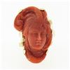 Image 6 : Large Vintage 14K Gold GIA NO DYE Coral Carved Lady Face Cameo Statement Ring