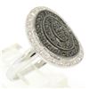 Image 2 : 14k White Gold 0.50 ctw 51 Round White & Black Diamond Tiered Oval Cocktail Ring