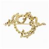Image 3 : Vintage 14k Yellow Gold Pearl & Sapphire Bark Textured Vine Wrapped Brooch Pin