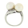 Image 9 : Vintage 14K Gold GIA Cultured Saltwater Akoya Pearl Baguette Diamond Bypass Ring