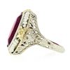 Image 6 : Antique Art Deco 14k Gold Oval Synthetic Ruby & Seed Pearl Floral Filigree Ring