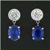 Image 3 : NEW 18k Gold 4.98 ctw GIA Oval Blue Sapphire Bezel Diamond Drop Dangle Earrings