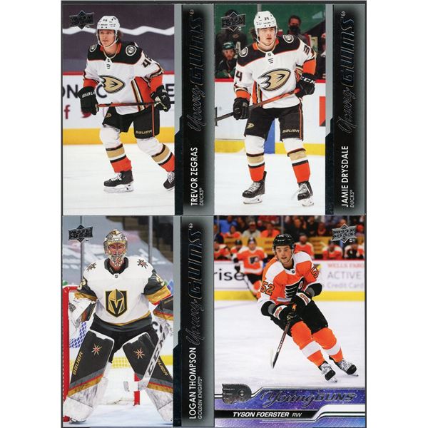 Lot of 4 Upper Deck NHL Young Guns Zegras/Thompson/Drysdale/Foerster