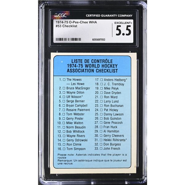 1974-75 O-Pee-Chee WHA #53 Checklist (CGC 5.5)