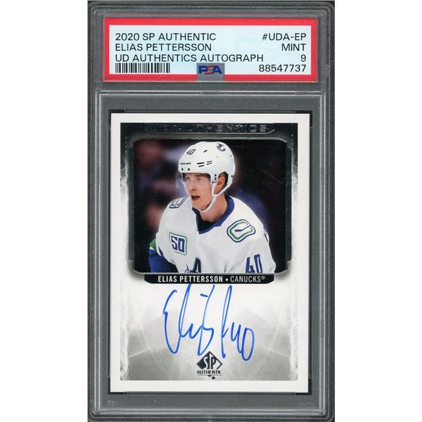 2020-21 SP Authentic Elias Pettersson UD Authentics Autograph - PSA 9