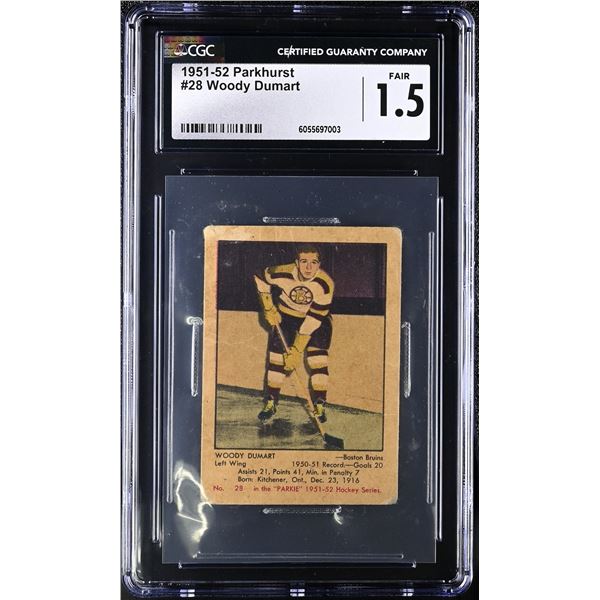 1951-52 Parkhurst #28 Woody Dumart RC (CGC 1.5)