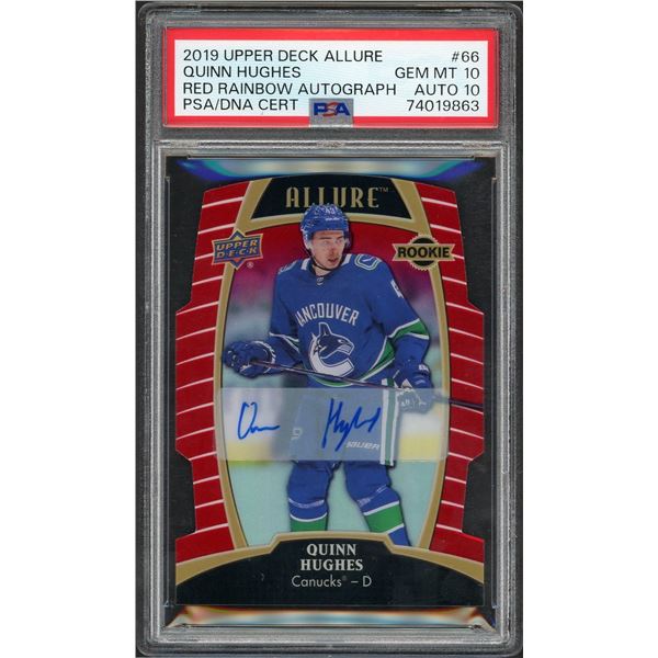 2019-20 Upper Deck Allure Quinn Hughes Red Rainbow Autograph #45/349 - PSA 10/10