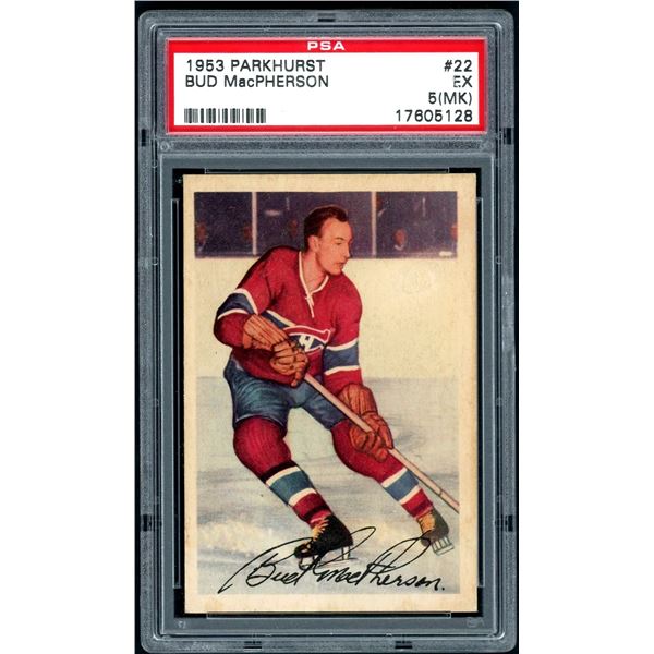 1953-54 Parkhurst #22 Bud MacPherson (PSA 5 "mk")