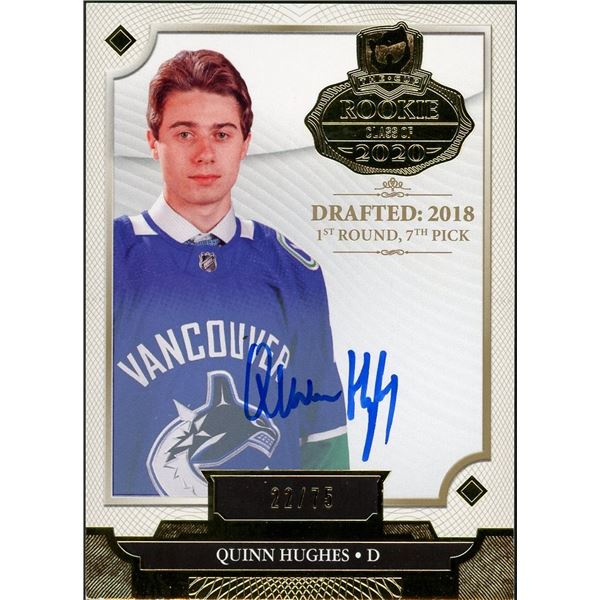 2019-20 Upper Deck The Cup Quinn Hughes "Rookie Class of 2020" Gold Autograph #22/75
