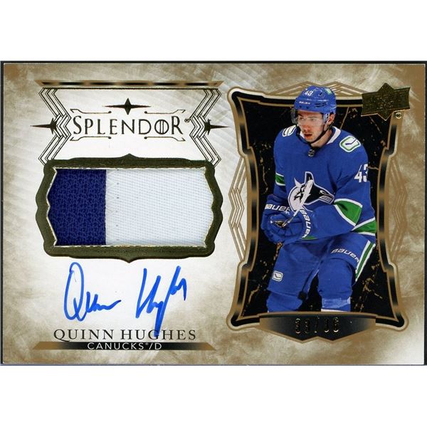 2021-22 Upper Deck Splendor Quinn Hughes Game Used Patch Autograph #33/36