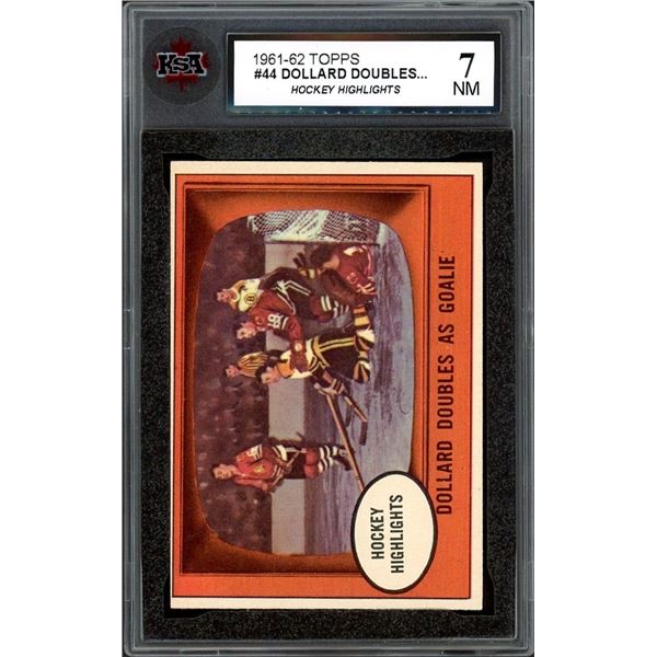1961-62 Topps #44 Dollard Doubles as Goalie (KSA 7)