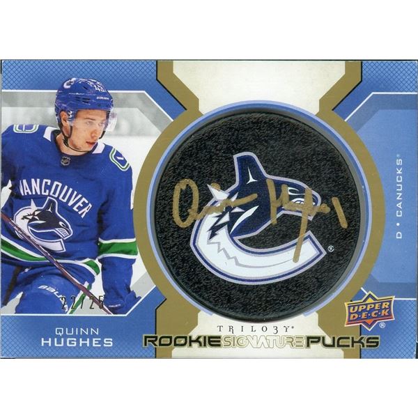 2019-20 Upper Deck Trilogy Quinn Hughes Rookie Signature Pucks GOLD #22/25