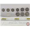 Image 5 : USA Coins (9) : - Nickels (2) : Unknown - Dimes (4) : 1935 & 1943 - Quarters (3) : 1943; 1944; 1952 