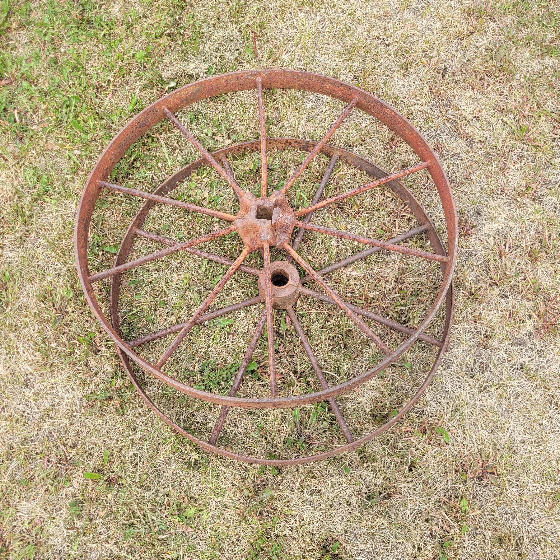 Pair of Antique Metal Spoke Wheels - Car of Wagon