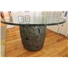 Image 1 : Round Glass Table w/ Leaf Patterned Base 48" Dia, 29"H