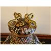 Image 2 : Enameled Cloisonne Urn w/ Lid, Lion Ring Handles 12"H