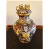 Image 8 : Enameled Cloisonne Urn w/ Lid, Lion Ring Handles 12"H