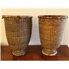 Image 1 : Qty 2 Footed Woven Baskets 12" Dia, 18"H