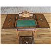 Image 2 : Vintage Inlaid Writing Table w/ Folding Leaf Sides, Organizer & Stool 22" x 22" x 30" (folded), 44" 