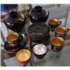 Image 1 : Multiple Black Lacquer Cups, Saucers & 2 Decanters