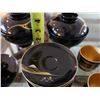 Image 8 : Multiple Black Lacquer Cups, Saucers & 2 Decanters