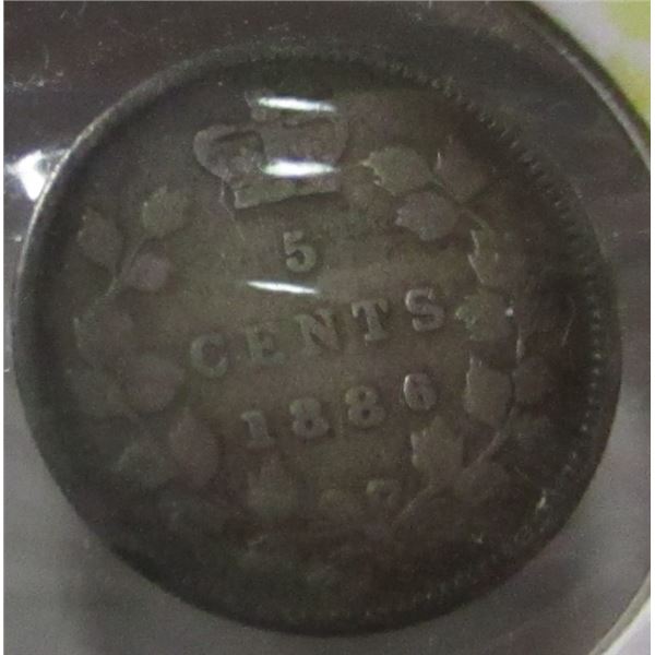 1886 (SMALL 6) CANADA VICTORIAN SILVER FIVE CENT