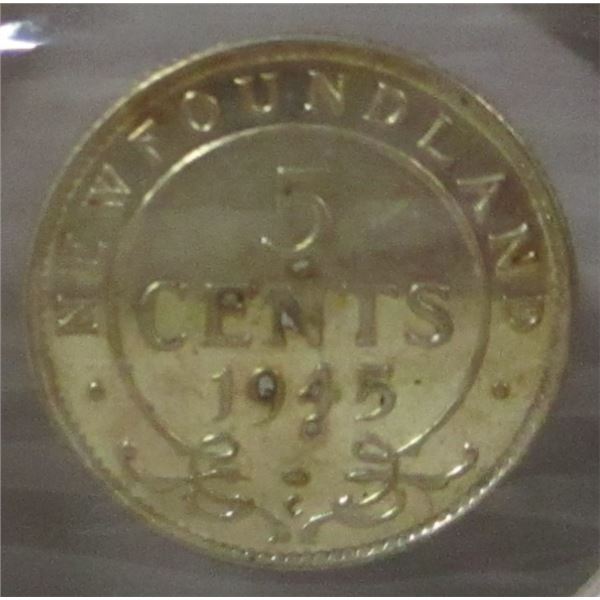 1945C AU NEWFOUNDLAND SILVER FIVE CENT