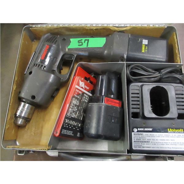 CORDLESS DRILL, CASE, 2 BATTERIES, CHARGER, BITS