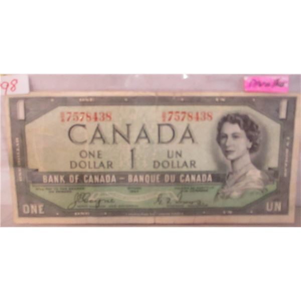 1954 DEVILS FACE BANK OF CANADA LEGAL TENDER $1 BILL