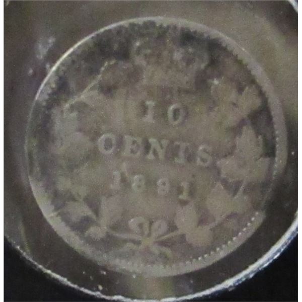 1891 (22 LEAVES) VICTORIAN CANADA SILVER DIME