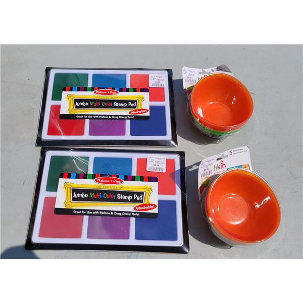 Lot of 2 New Melissa & Doug Stamp Pads + 2 New Munchkin 5 Pc Bowl Sets