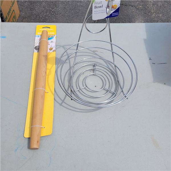 New Wooden Rolling Pin  New Metal Fruit Basket