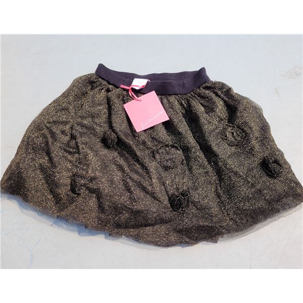 NWT Lulurain Gold Metallic Skirt with Flower Accents - Sz 8