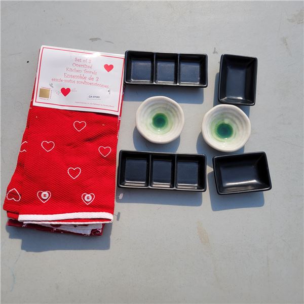 Set of New Kitchen Towels + Asian Dishware