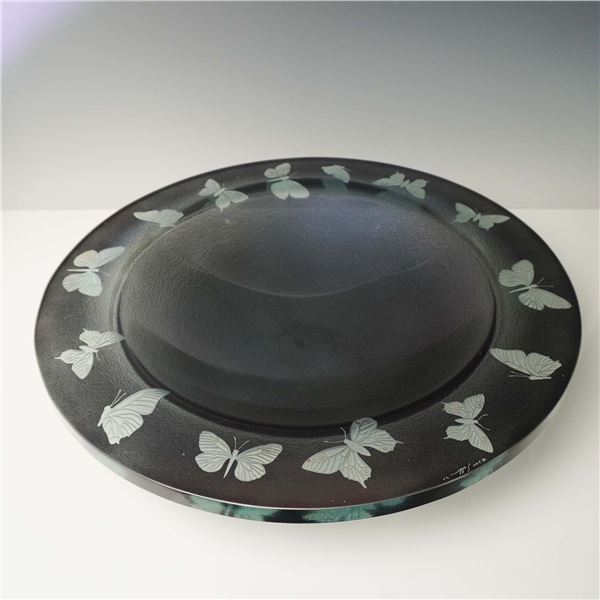 Stephen Schlanser Art Glass Centerpiece Bowl, Butterfly