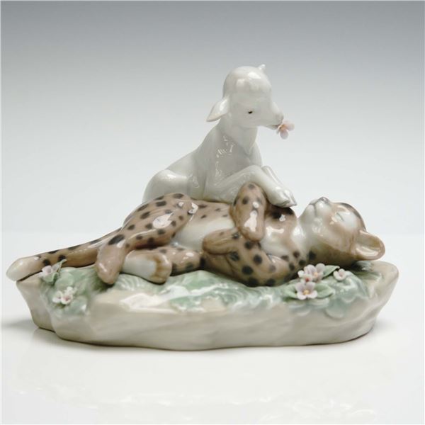 Lladro Porcelain Figurine, And The Leopard Shall Lie Down With The Kid 6926